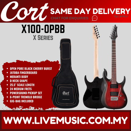 Cort X Series X100 Electric Guitar Jatoba Fretboard with Gig Bag - Open Pore Black (X-100/X 100)