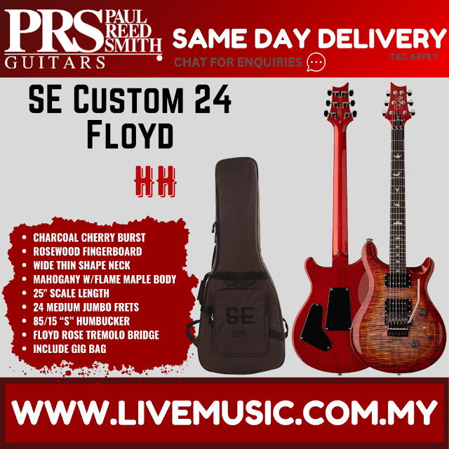 PRS SE Custom 24 Floyd Electric Guitar, Ebony FB, Charcoal Cherry Burst