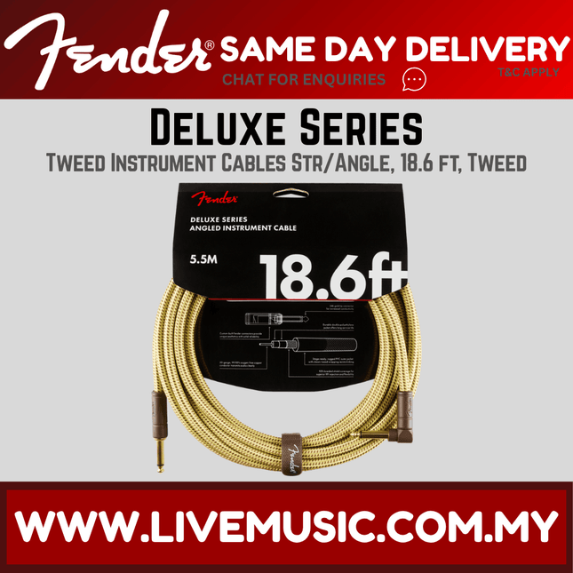Fender Deluxe Series Angled Instrument Cable, 18.6ft - Tweed
