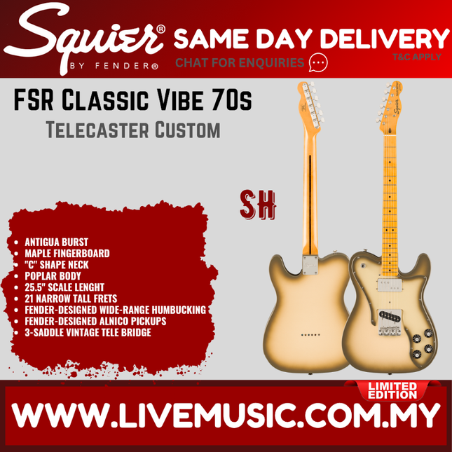 Squier FSR Classic Vibe 70s Telecaster Custom Electric Guitar, Maple FB, Antigua Burst