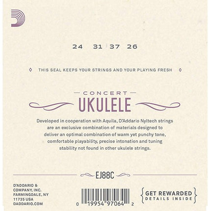 D'Addario EJ88C Nyltech Monofilament Natural Nylon Ukulele Strings - Concert 24-37 (EJ-88C/DAddario)