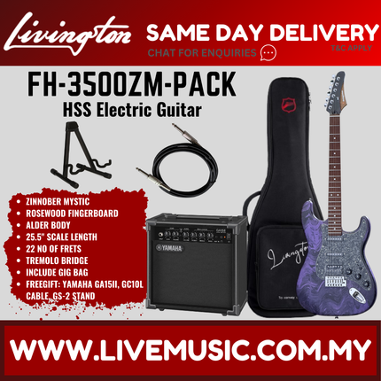 Livingston FH-3500-PACK Stratocaster HSS Electric Guitar w/GA15II Amplifier Rosewood Fretboard - ( FH3500 FH 3500 )