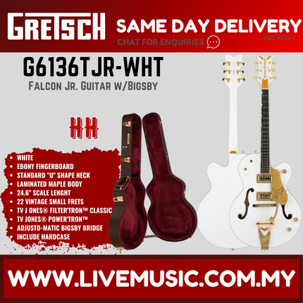 Gretsch G6136TJR-WHT Limited Edition Falcon Jr. Guitar w/Bigsby, White