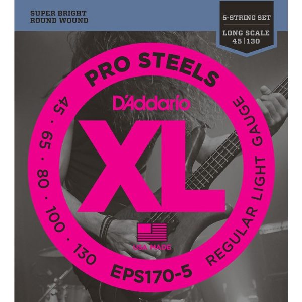 D'Addario EPS170-5 - ProSteels 5-String Bass Strings, Light, Long Scale (45-130)(DAddario/EPS170)