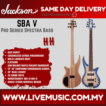 Jackson Pro Series Spectra SBP V Bass Guitar, Caramelized Jatoba FB, Transparent Blue Burst