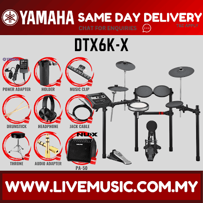 Yamaha DTX6K-X 5-Piece Electronic Drum Set with Drumsticks, Throne ( DTX6K X / DTX 6K X / DTX6KX )