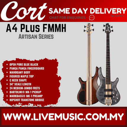 Cort A4 Plus FMMH 4-String Bass Guitar Rosewood Fretboard with Bag - Open Pore Blue Black (A-4/A 4)