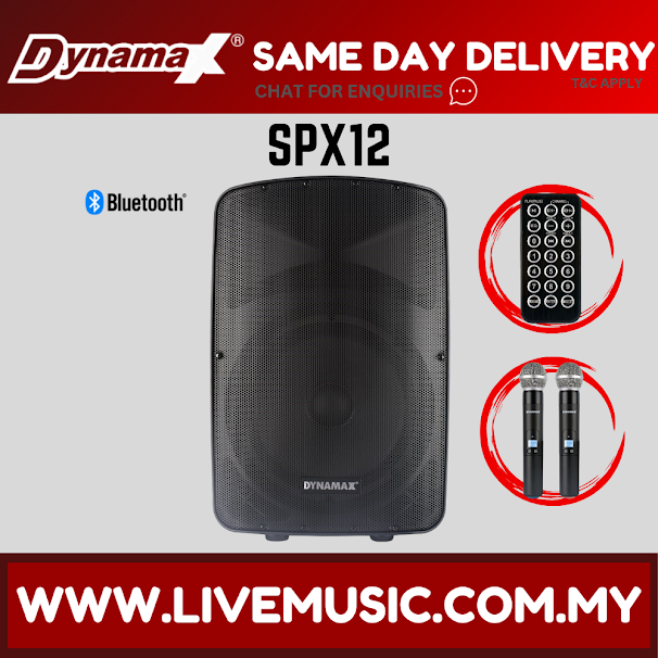 DYNAMAX SPX12 12-inch active PA speaker with front grille
