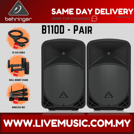 Behringer Eurolive B110D 300-Watt 10" Powered Speaker w/Wireless Mic, Speaker Stand & Cable - Each/Pair (B-110D B 110D)