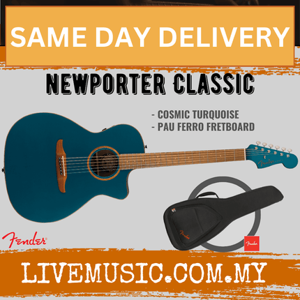 Fender California Newporter Classic Medium-Sized Acoustic-Electric Guitar with Bag - Cosmic Turquoise