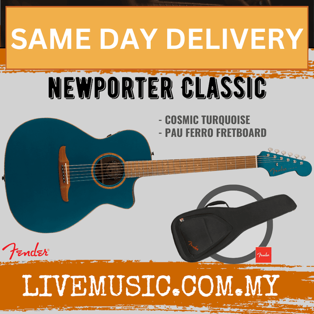 Fender California Newporter Classic Medium-Sized Acoustic-Electric Guitar with Bag - Cosmic Turquoise