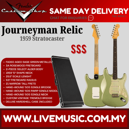 Fender Custom Shop 1959 Stratocaster Journeyman Relic Guitar, RW FB, Faded Aged Sage Green Metallic