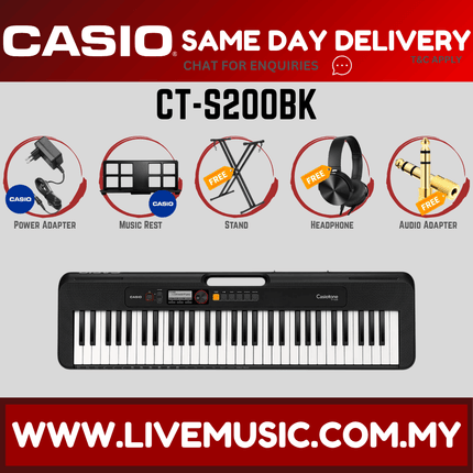 Casio CT-S200 61-Keys Casiotone Keyboard with Keyboard Stand, Damper pedal, Headphone And Bag - Black ( CTS200 / CT S200 )