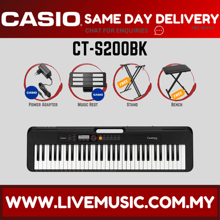 Casio CT-S200 61-Keys Casiotone Keyboard with Keyboard Stand, Damper pedal, Headphone And Bag - Black ( CTS200 / CT S200 )