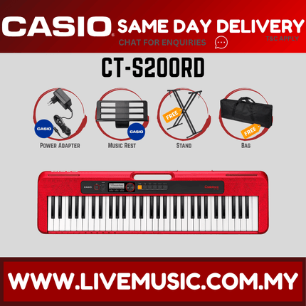 Casio CT-S200 61-Keys Casiotone Keyboard with Keyboard Stand, Damper pedal, Headphone And Bag - Red ( CTS200 / CT S200 )