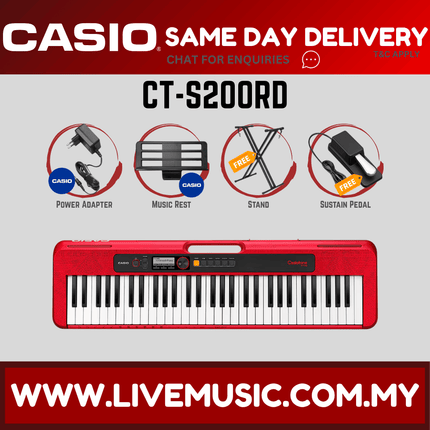 Casio CT-S200 61-Keys Casiotone Keyboard with Keyboard Stand, Damper pedal, Headphone And Bag - Red ( CTS200 / CT S200 )