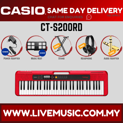 Casio CT-S200 61-Keys Casiotone Keyboard with Keyboard Stand, Damper pedal, Headphone And Bag - Red ( CTS200 / CT S200 )