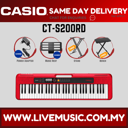 Casio CT-S200 61-Keys Casiotone Keyboard with Keyboard Stand, Damper pedal, Headphone And Bag - Red ( CTS200 / CT S200 )
