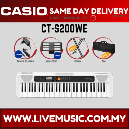 Casio CT-S200 61-Keys Casiotone Keyboard with Keyboard Stand, Damper pedal, Headphone And Bag - White ( CTS200 / CT S200 )