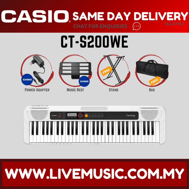Casio CT-S200 61-Keys Casiotone Keyboard with Keyboard Stand, Damper pedal, Headphone And Bag - White ( CTS200 / CT S200 )