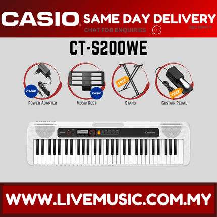 Casio CT-S200 61-Keys Casiotone Keyboard with Keyboard Stand, Damper pedal, Headphone And Bag - White ( CTS200 / CT S200 )