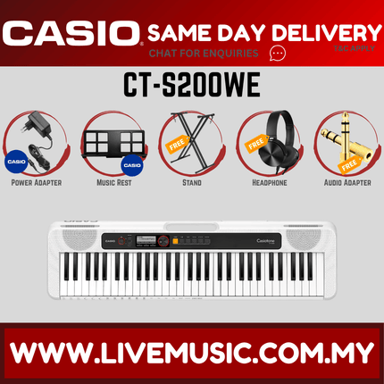 Casio CT-S200 61-Keys Casiotone Keyboard with Keyboard Stand, Damper pedal, Headphone And Bag - White ( CTS200 / CT S200 )