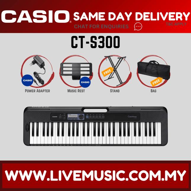 CASIO CT-S300 61-Keys Casiotone Keyboard with Keyboard Stand, Keyboard Bag and Pedal ( CTS300 / CT S300 )
