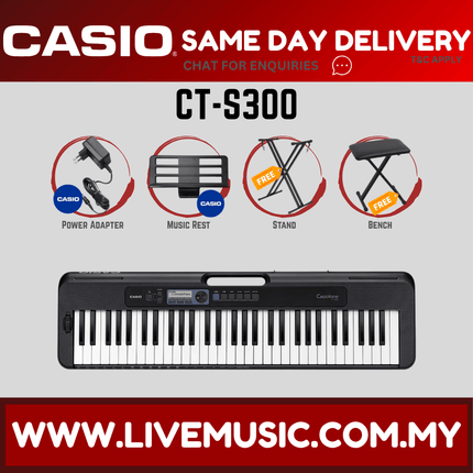 CASIO CT-S300 61-Keys Casiotone Keyboard with Keyboard Stand, Keyboard Bag and Pedal ( CTS300 / CT S300 )