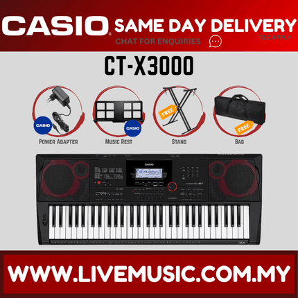 Casio CT-X3000 61-Keys Portable Keyboard with Stand, Bag & Headphone ( CTX3000 / CTX-3000 )