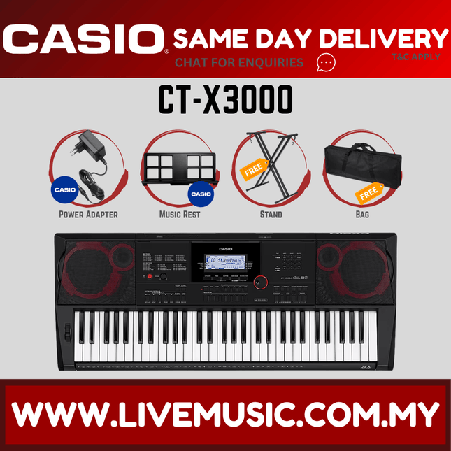 Casio CT-X3000 61-Keys Portable Keyboard with Stand, Bag & Headphone ( CTX3000 / CTX-3000 )