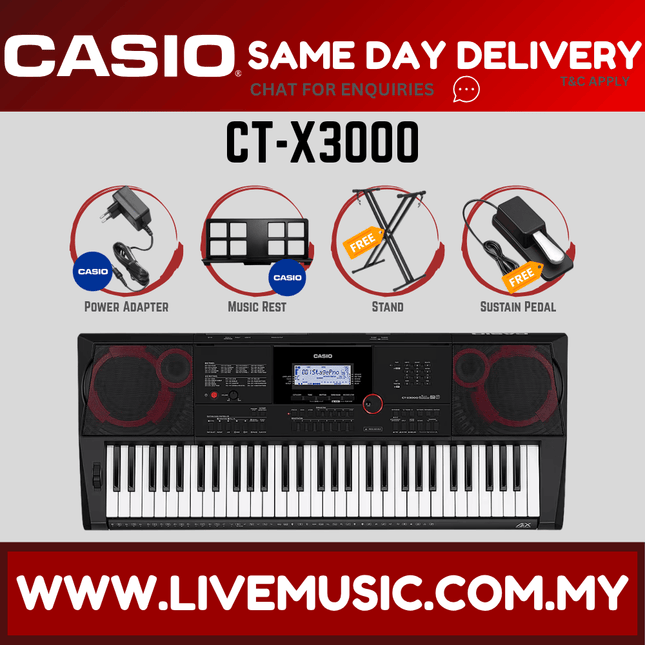 Casio CT-X3000 61-Keys Portable Keyboard with Stand, Bag & Headphone ( CTX3000 / CTX-3000 )