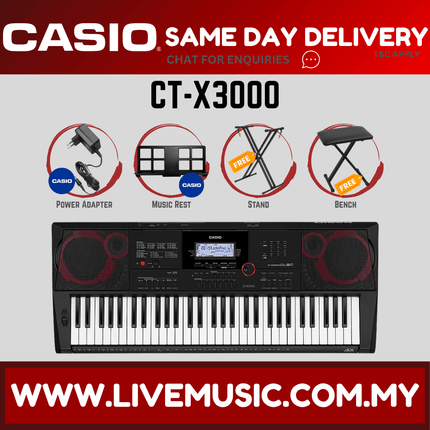 Casio CT-X3000 61-Keys Portable Keyboard with Stand, Bag & Headphone ( CTX3000 / CTX-3000 )