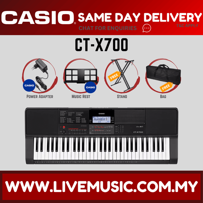 Casio CT-X700 61-Keys Keyboard with Keyboard Stand, Piano Bench & Headphone ( CTX700 / CTX-700 )