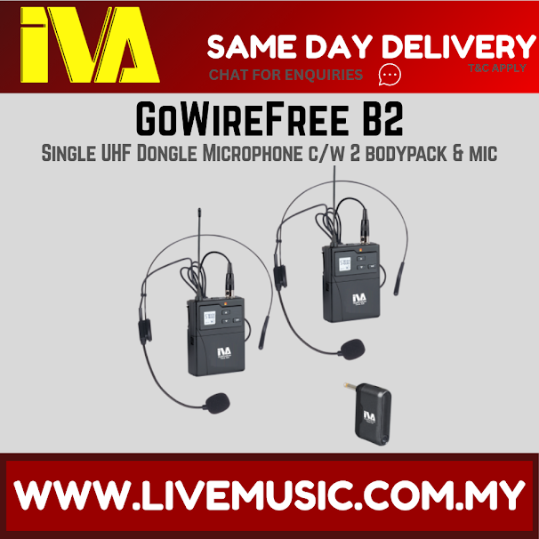 IVA GoWireFree B2 Single UHF Dongle Microphone Dual Channel c/w 2 bodypack & mic ( GoWireFreeB2 / GoWireFree-B2 )