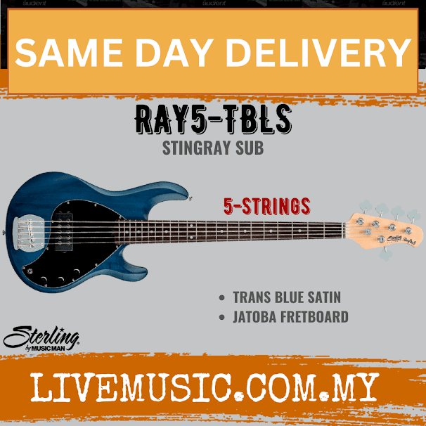 Sterling Ray5 Stingray 5-String Electric Bass Guitar Jatoba Fretboard - Trans Blue Satin (Ray-5/Ray 5)