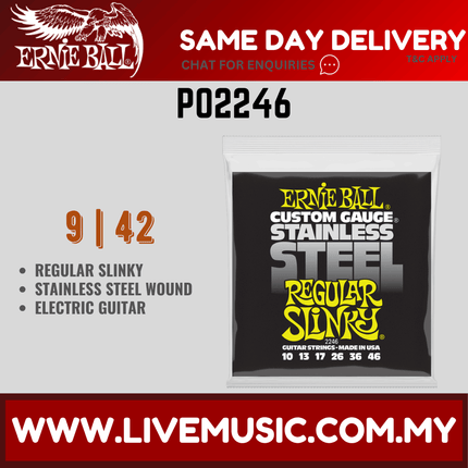 Ernie Ball 2246 Regular Slinky Stainless Steel Wound Electric Guitar Strings, 10-46 Gauge