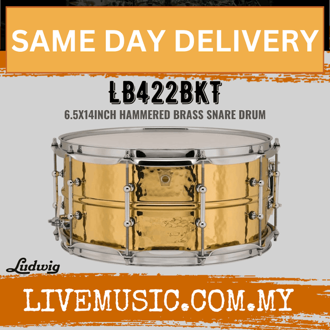 Ludwig LB422BKT 6.5x14inch Hammered Brass Snare Drum