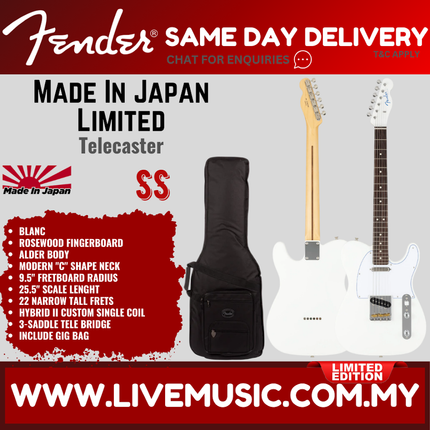 Fender MIJ Limited Telecaster Electric Guitar, RW FB, Blanc