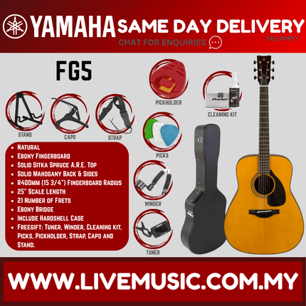 Yamaha Red Label FG5 Acoustic Guitar with Hardcase MADE IN JAPAN - Natural ( FG-5 )