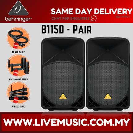 Behringer Eurolive B115D 1000-Watt 15" Powered Speaker w/Wireless Mic,Speaker Stand & Cable - Each/Pair (B-115D B 115D)