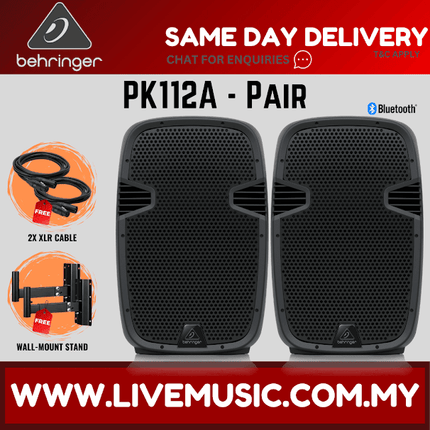 Behringer PK112A Active 600W 12" PA Speaker System w/Bluetooth w/Wireless Mic, Speaker Stand & Cable - (PK-112A PK 112A)