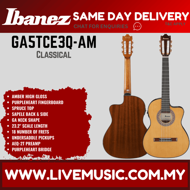 Ibanez GA5TCE3Q-AM Classical Electric Guitar  Amber High Gloss ( GA5TCE3Q AM / GA5TCE3QAM )