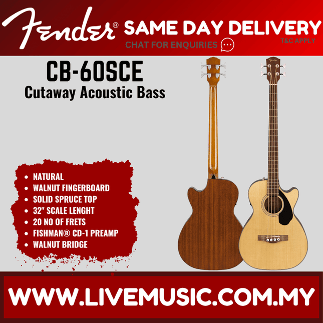 Natural cutaway acoustic-electric bass guitar with walnut fingerboard