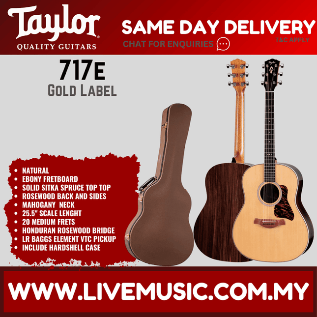 Natural acoustic guitar with pickguard and rosette, Gold Label 717E, includes hard case