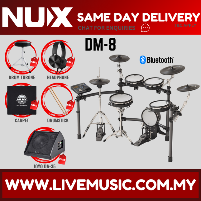 NUX DM-8 5 Piece Professional Digital Electronic Drum Set With Amplifier ( DM8 DM 8 )
