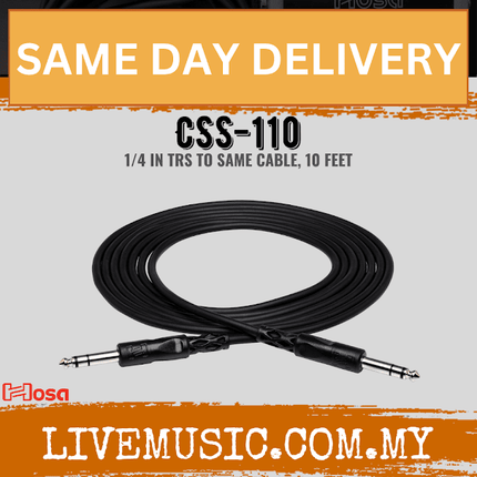 Hosa CSS110 Balanced Interconnect 1/4inch TRS to 1/4inch TRS, 10ft (CSS-110/CSS 110)
