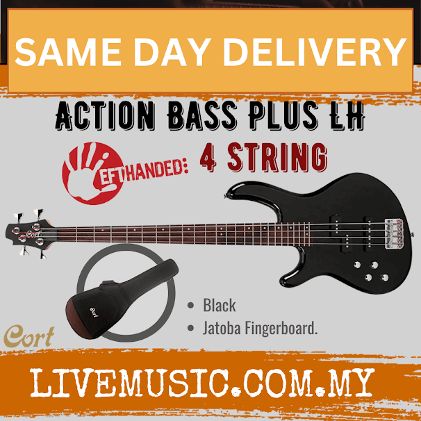 Cort Action Bass Plus Left-Handed 4-string Bass Guitar with Bag - Black