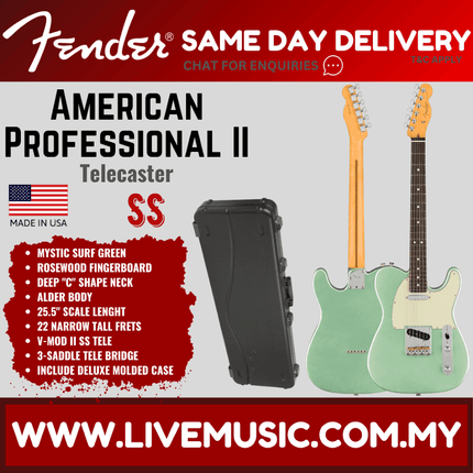Fender American Professional II Telecaster Electric Guitar, Rosewood Fretboard - Mystic Surf Green