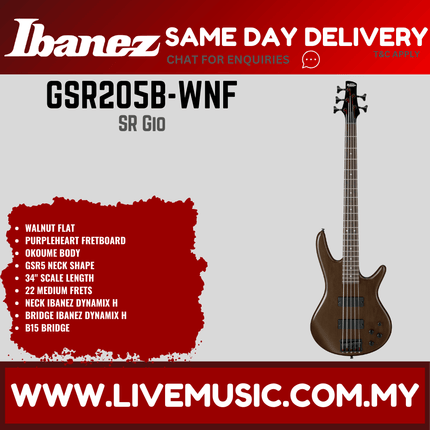 Ibanez GSR205B GIO Series 5-Strings Electric Bass Guitar - Walnut Flat (GSR205B-WNF)