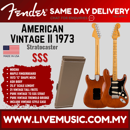 Fender American Vintage II 73 Stratocaster Electric Guitar, Maple FB, Mocha